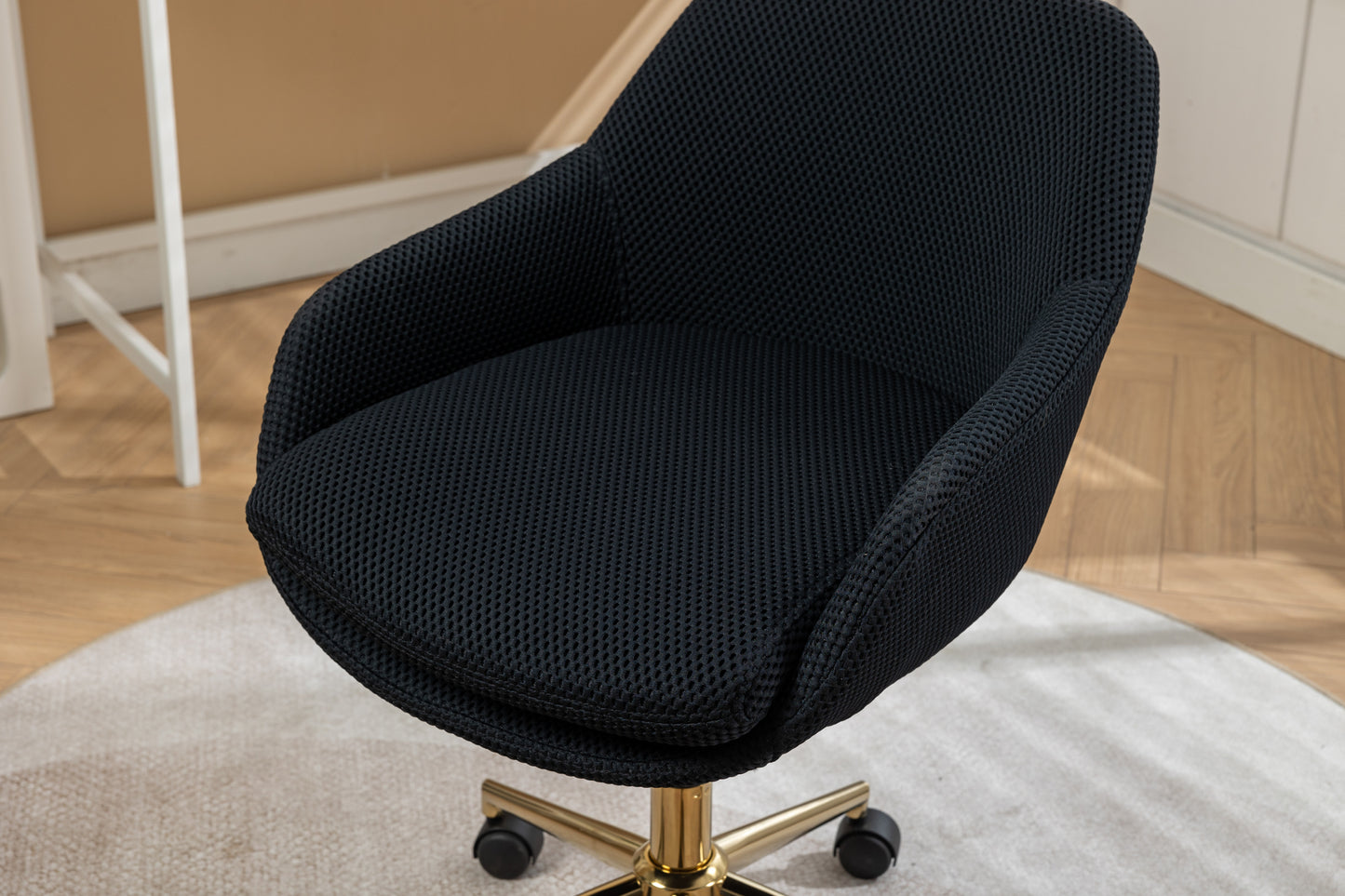 046-Mesh Fabric Home Office 360°Swivel Chair Adjustable Height With Gold Metal Base,Black