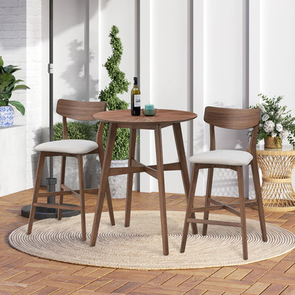 3 Pieces Bar Table Set,Modern Round Counter Height Pub Table, Wooden High Top with Bar Stools Pub Dining Set for Kitchen,Restaurant,Cocktail Bar,Walnut