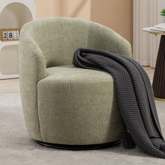 037-Chenille Fabric Swivel Accent Armchair Barrel Chair With Black Powder Coating Metal Ring,Light Green