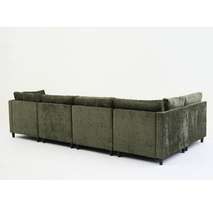 [NEW ARRIVED] [VIDEO PROVIDED]   Modular Sectional Couch with Storage Ottoman, U Shaped Sofa, Storage Ottoman,Minimalist ,Convertible Modular Sofa,Chenille ,Upholstered,6 Seat,Living Room,   Green