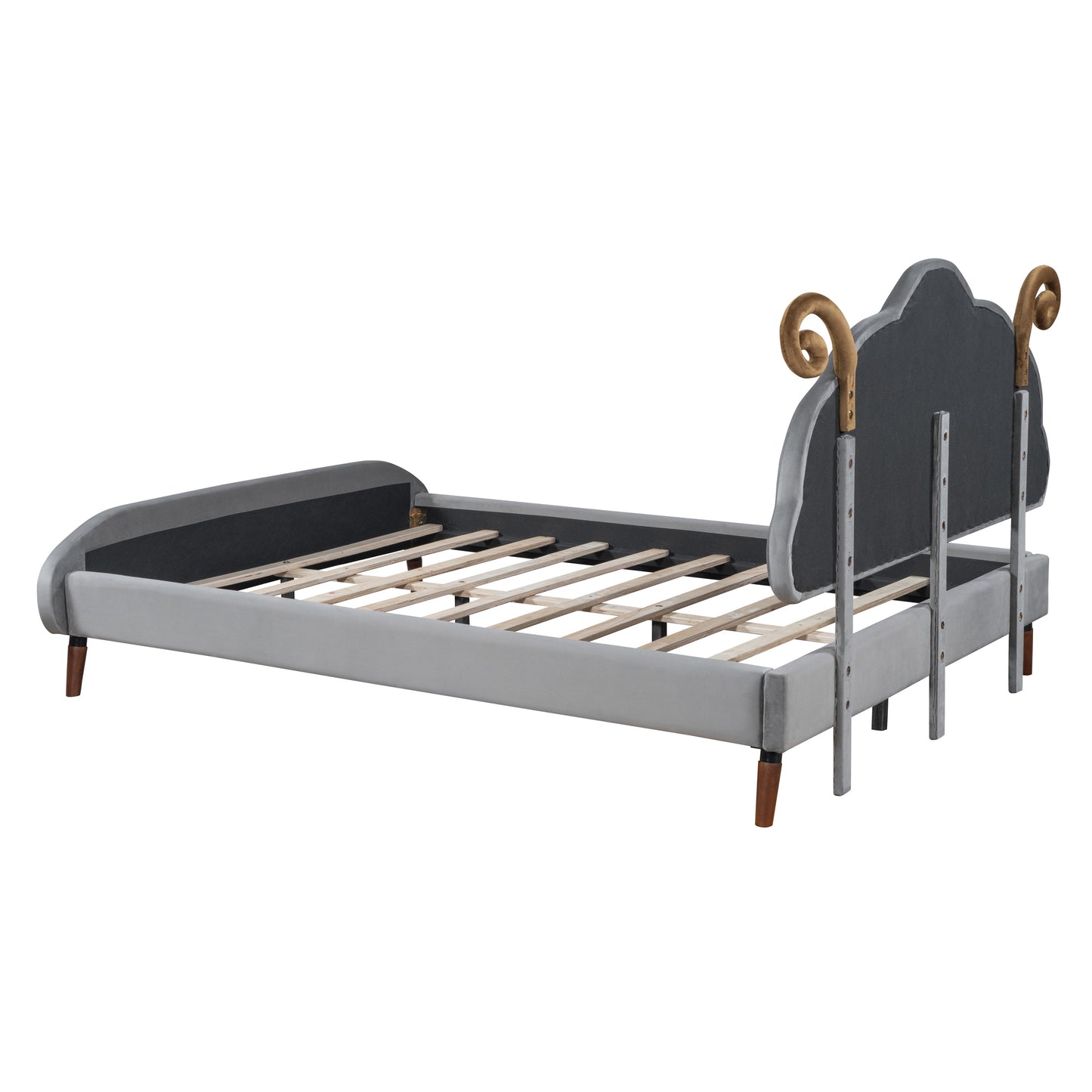 Full Size Upholstered Platform Bed with Sheep-Shaped Headboard, Gray