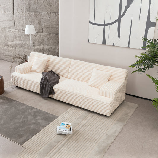 2291 Modern sofa, comfortable cloud sofa soft plush corduroy interior with square armrests, living room, bedroom, beige