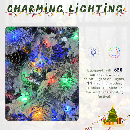 4FT Pre-Lit Spruce Snow Flocked Christmas Tree with Pine Cones, Artificial Xmas Tree with 170 Branch Tips,Mixed PE & PVC Branches, 120 Multi-Color LED Lights, 11 Flashing Modes, Holiday  Décor