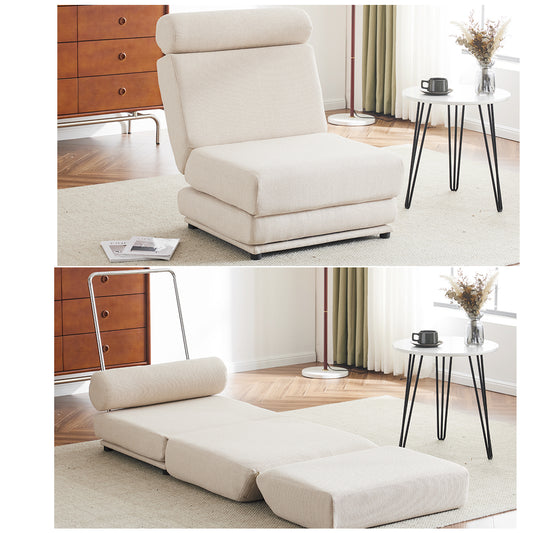 Single Sofa Chair Foldable Single Sofa Bed with Pillow,Portable Foldable Sofa Bed,Leisure Sofa Chair,Easy to Store,Made of Breathable and Wearable Linen Cream white