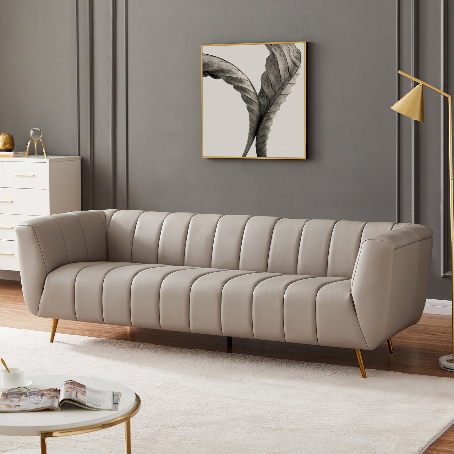 LaMattina Genuine Italian Leather Channel Tufted Sofa