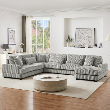 129" Oversized Sectional Sofa U-shaped Sofa Couch Modern Sofa Upholstered in Soft Corduroy with a Chaise Lounge for Living Room, Grey