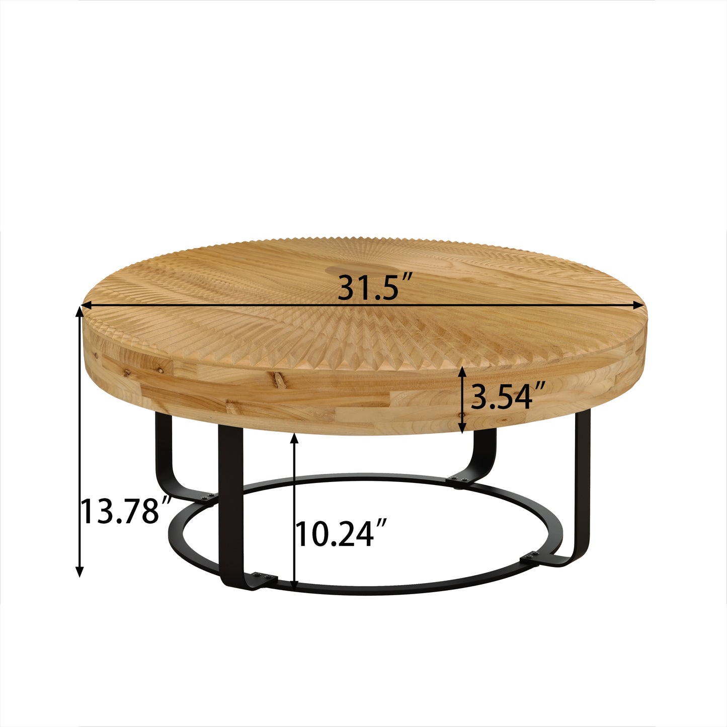 Modern Round Coffee Table Wooden Carving Pattern Coffee Table with Metal Legs for Living Room Reception Room Office ,Black