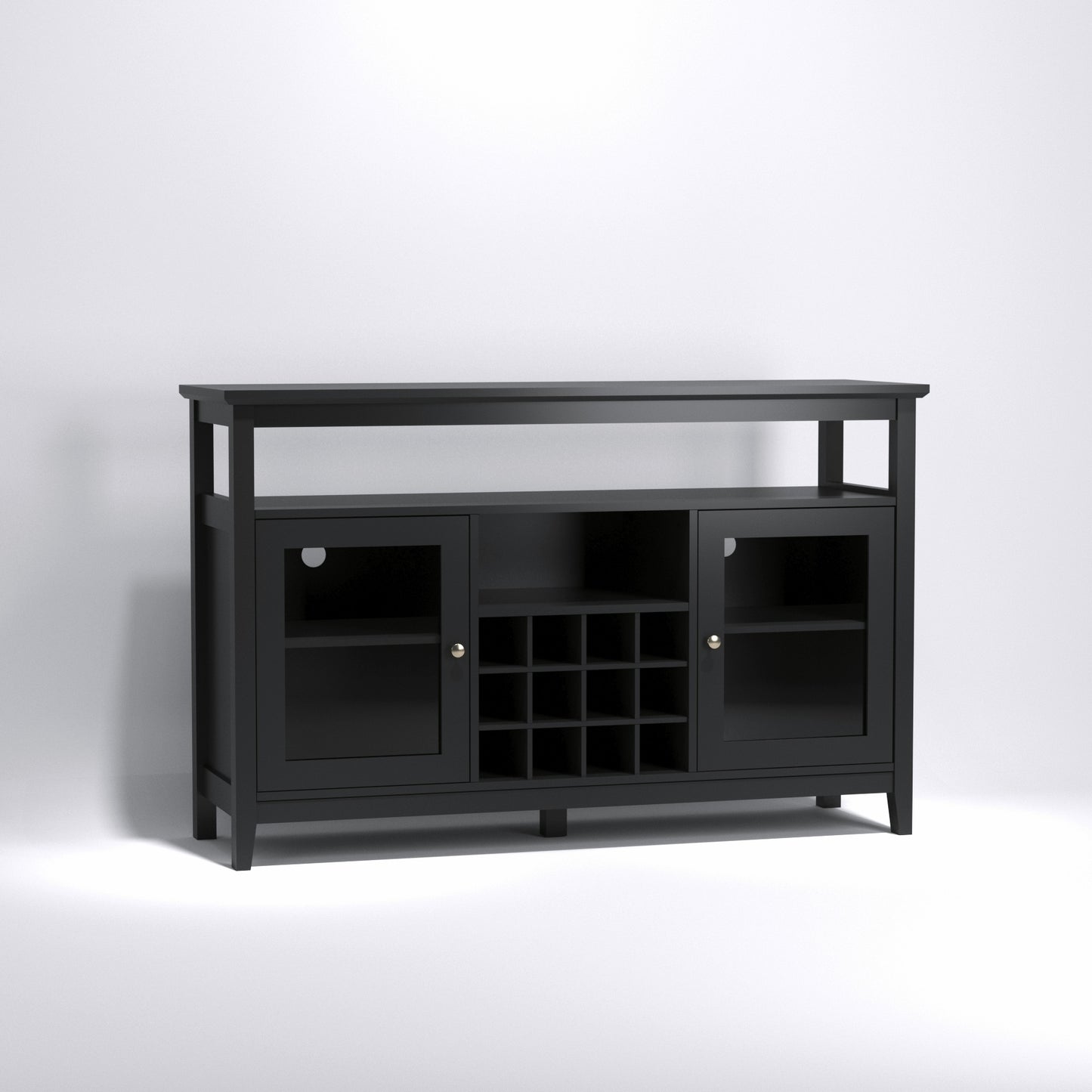 Storage Buffet Cabinet/Sideboard/TV Console with Glass Doors, Black