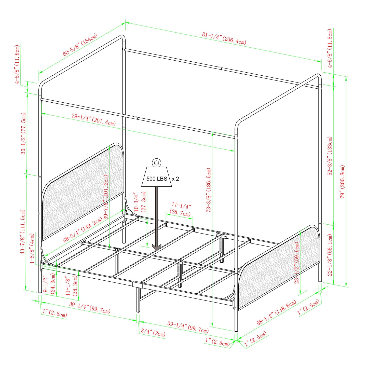 Modern Metal and Wood Canopy Queen Bedframe – Smoked Oak