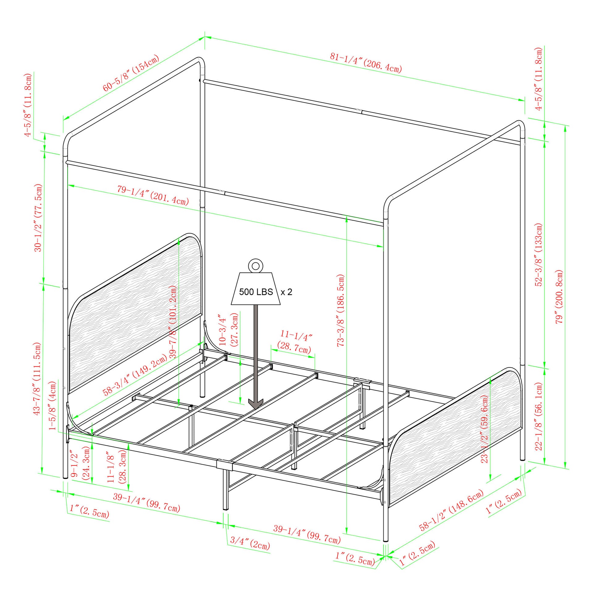 Modern Metal and Wood Canopy Queen Bedframe – Black