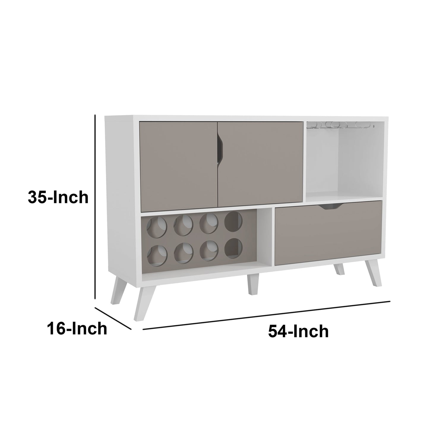 54 Inch 2 Door Wine Bar Cabinet TV Entertainment Console, Wine Rack, 1 Drawer, White, Gray - Groovy Boardz