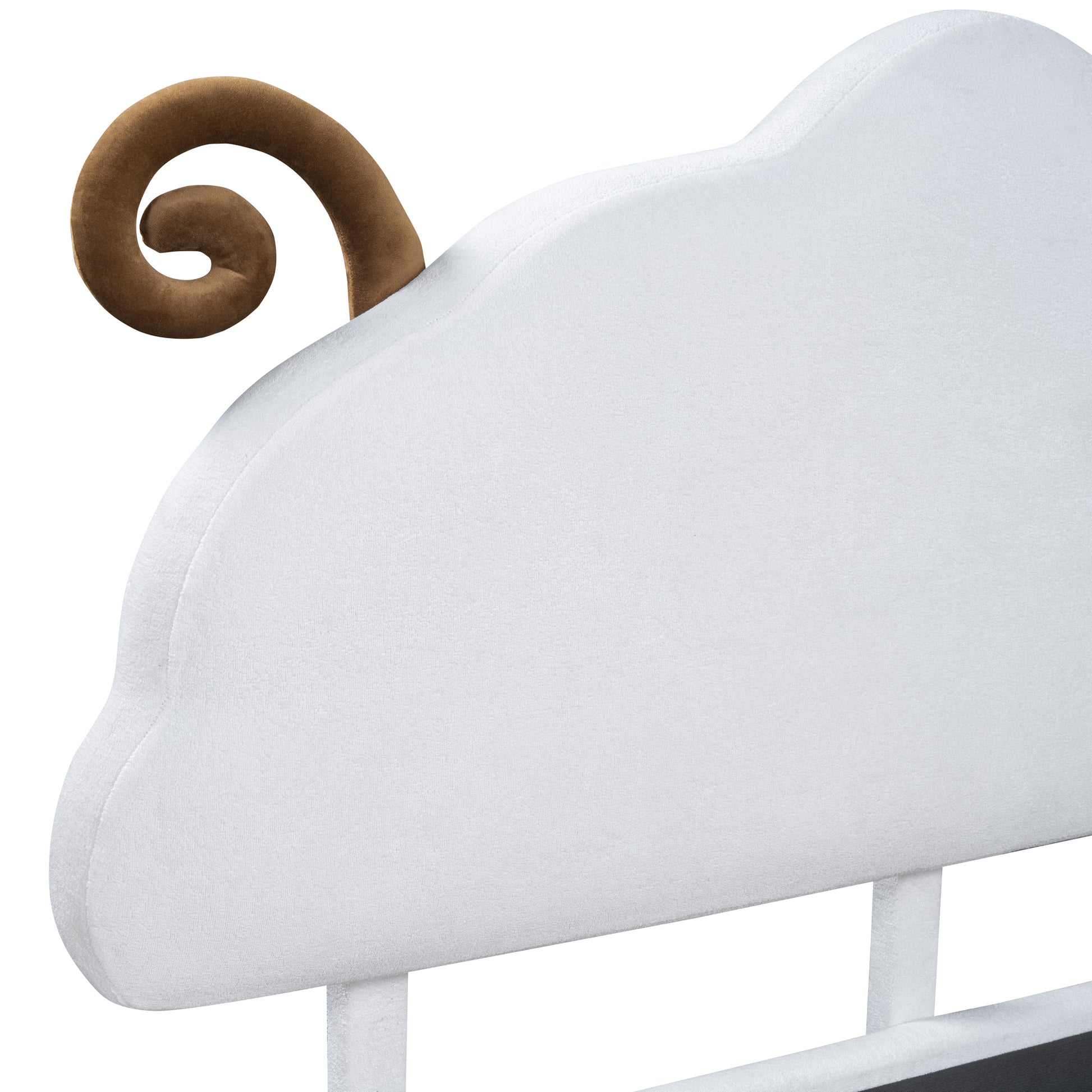 Full Size Upholstered Platform Bed with Sheep-Shaped Headboard, White