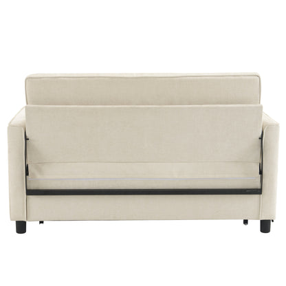 56.9" Loveseat Sofa Pull-out Sofa Bed Sleeper Sofa with a Reversible Backrest Cushion, Side Pockets, Two USB Ports and a Phone Holder for Living Room, Beige