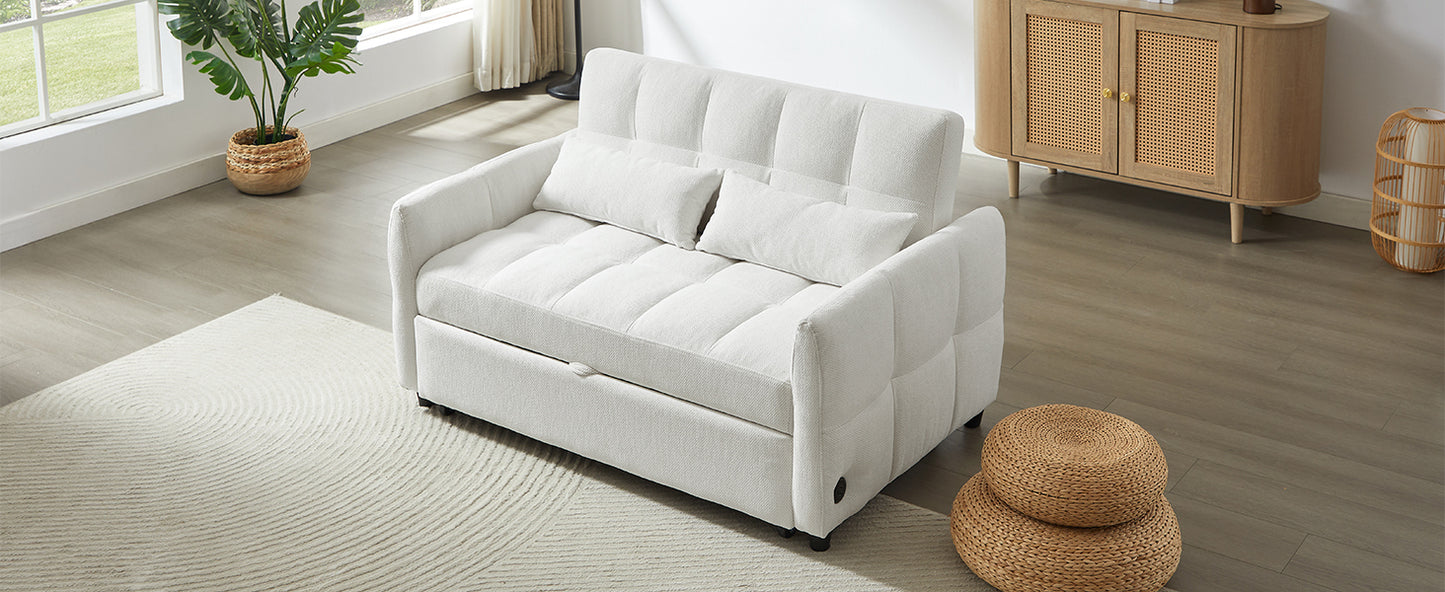 52.8" Loveseat Sofa Pull-out Sofa Bed Tufted Sleeper Sofa with an Adjustable Backrest, Three USB Ports and Two Lumbar Pillows for Living Room, Beige