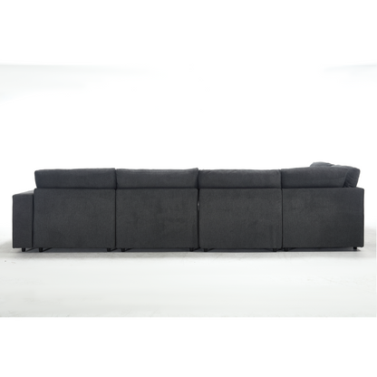 [NEW ARRIVED] [VIDEO PROVIDED]Sectional Couches For Living Room,Modular Couch,Wireless Charging Port & Cup Holders,5-seat ,DIY Combination,L-shaped Sofa,Book Storage Space,Soft Linen Fabric,Gray