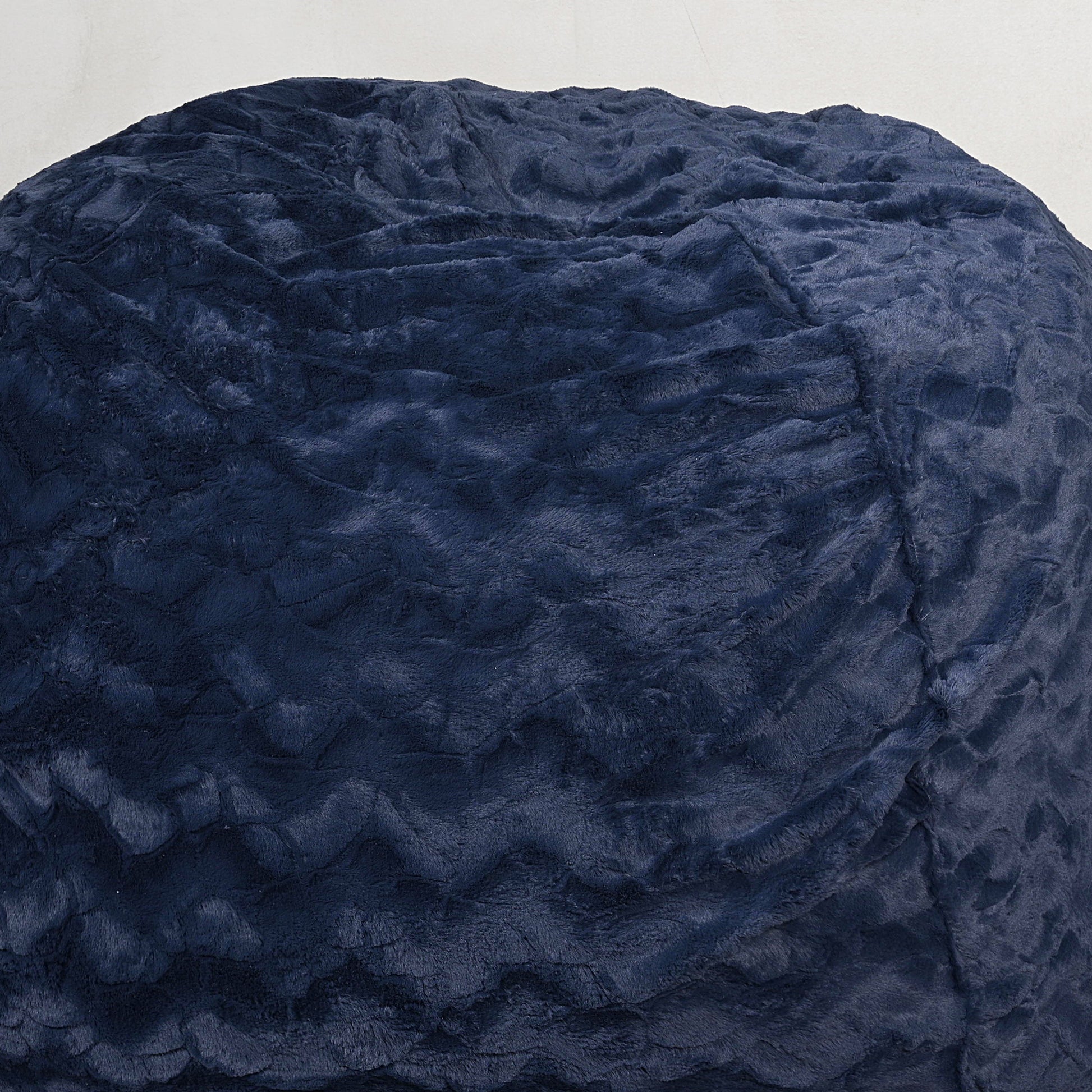 Faux Fur Bean Bag Chair, Navy-3ft Cozy and Stretchable Fabric Lounger for Children and Adults with Easy-Clean Cover, Comfortable Faux Fur Seating for Bedrooms, Filled with Shredded and Memory Foam.