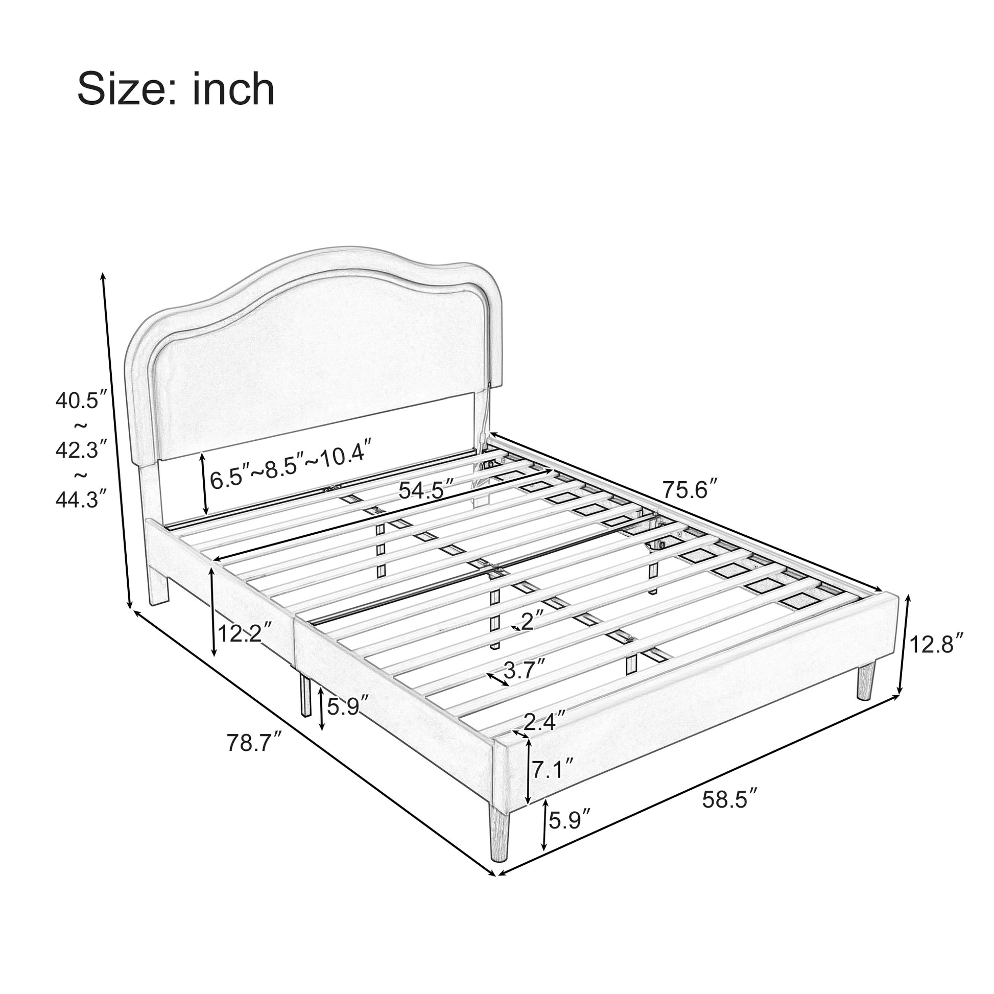 Full Size Velvet Upholstered Smart LED Bed Frame with Adjustable Height Headboard,No Box Spring Needed,Easy Assembly,Beige