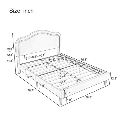 Full Size Velvet Upholstered Smart LED Bed Frame with Adjustable Height Headboard,No Box Spring Needed,Easy Assembly,Beige