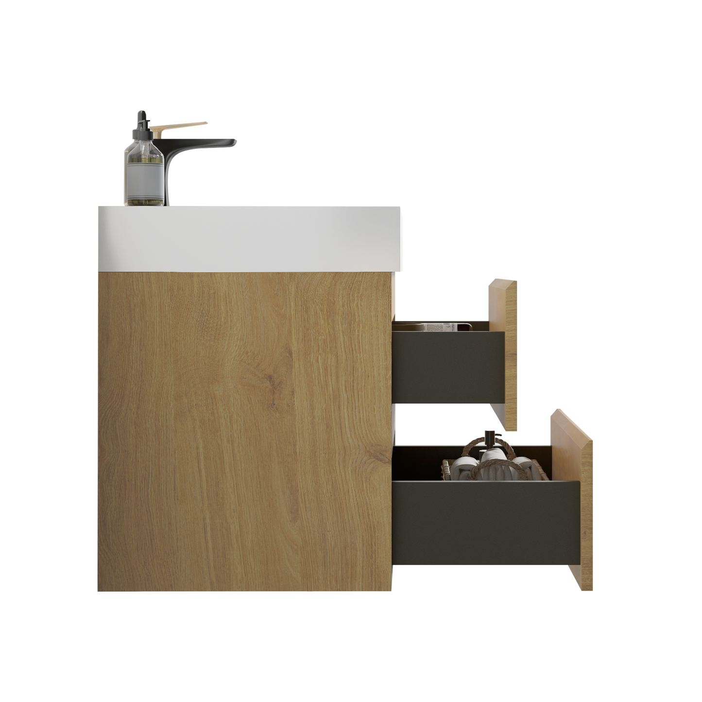 U040-Alice24-106 Alice 24" Natural Oak Bathroom Vanity with Sink, Large Storage Wall Mounted Floating Bathroom Vanity for Modern Bathroom, One-Piece Glossy White Sink Basin without Drain and Fauce