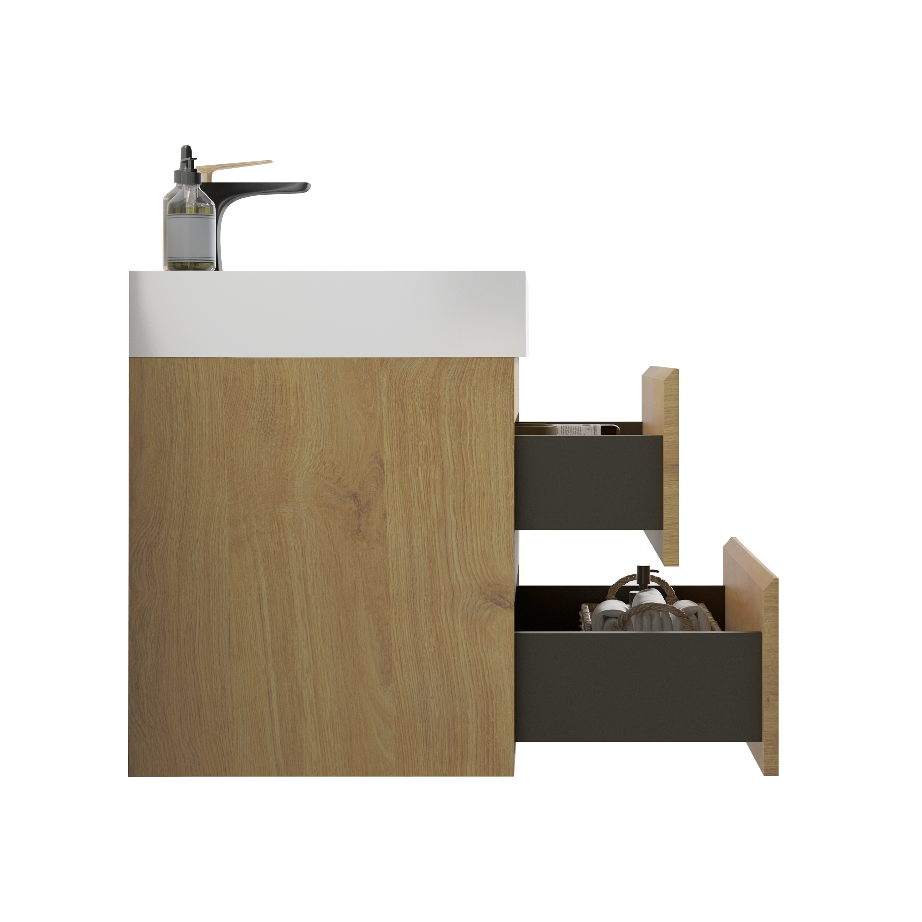 U040-Alice24-106 Alice 24" Natural Oak Bathroom Vanity with Sink, Large Storage Wall Mounted Floating Bathroom Vanity for Modern Bathroom, One-Piece Glossy White Sink Basin without Drain and Fauce