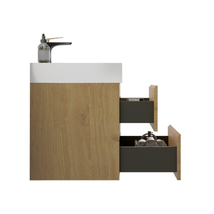 U040-Alice24-106 Alice 24" Natural Oak Bathroom Vanity with Sink, Large Storage Wall Mounted Floating Bathroom Vanity for Modern Bathroom, One-Piece Glossy White Sink Basin without Drain and Fauce