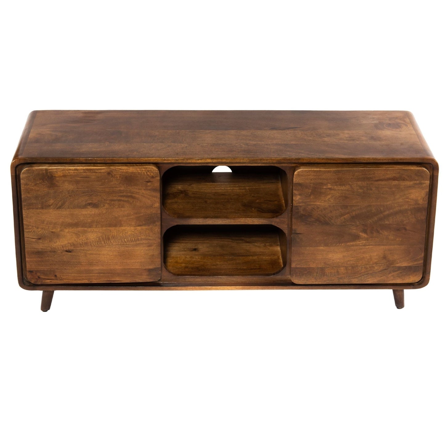 55 Inch TV Media Entertainment Center Console, Mango Wood, 2 Doors, Warm Brown - Groovy Boardz