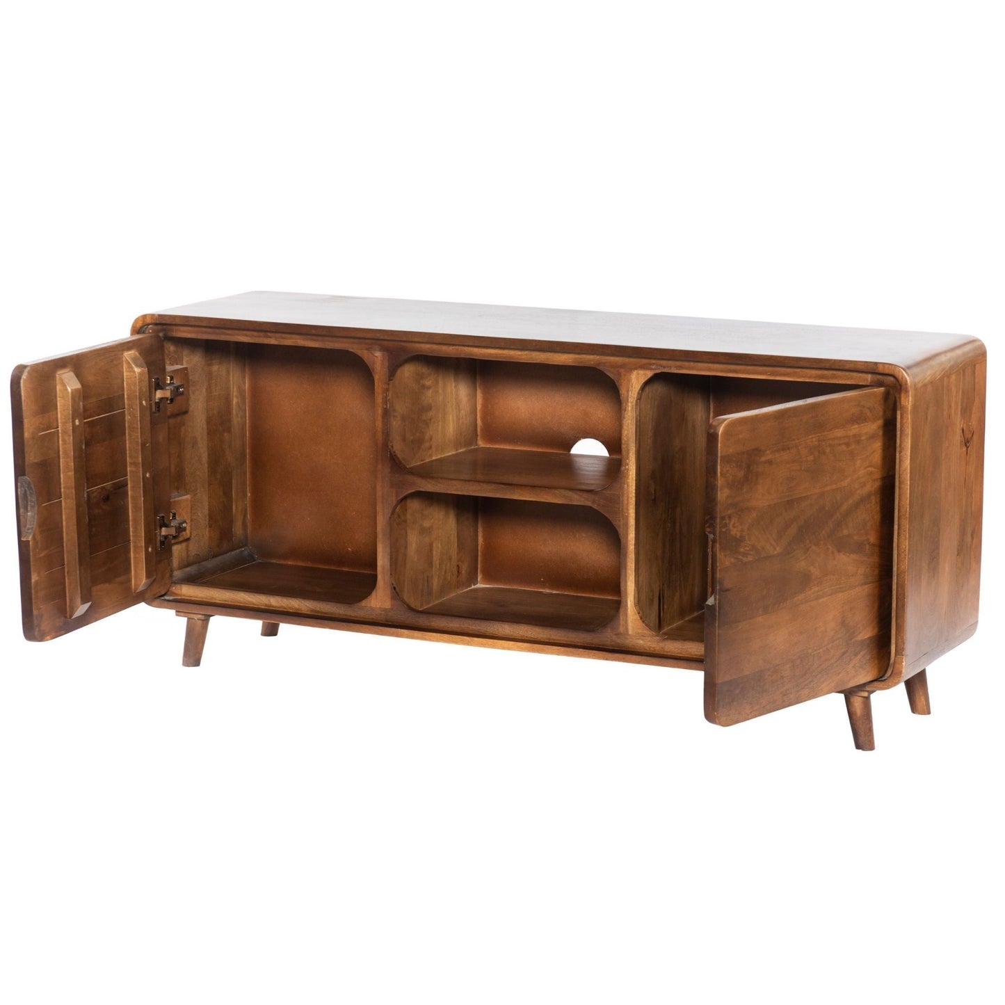 55 Inch TV Media Entertainment Center Console, Mango Wood, 2 Doors, Warm Brown - Groovy Boardz