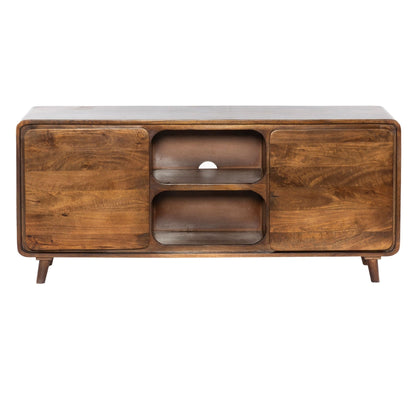 55 Inch TV Media Entertainment Center Console, Mango Wood, 2 Doors, Warm Brown - Groovy Boardz