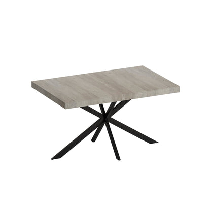 55.11'' -70.86"Retro Rectangular Stretch Dining Table, Grey Carole Top With Black Embossed Center Plate, Black Fine Sand Cross Iron Foot Base Dining Table, With Storage Box. - Groovy Boardz