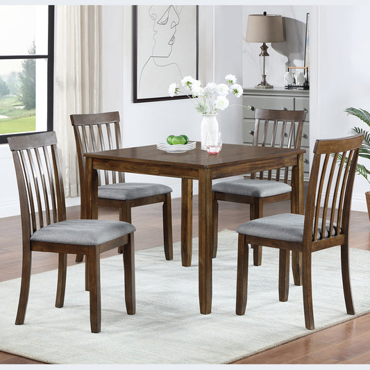 5 Piece Modern Dining Set, Square Wooden Dining Table with 4 Upholstered Chairs for Kitchen, Dining Room, Walnut