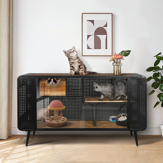 55.12 "Spacious Cat House with Tempered Glass, for Living Room, Hallway, Study and Other Spaces - Groovy Boardz