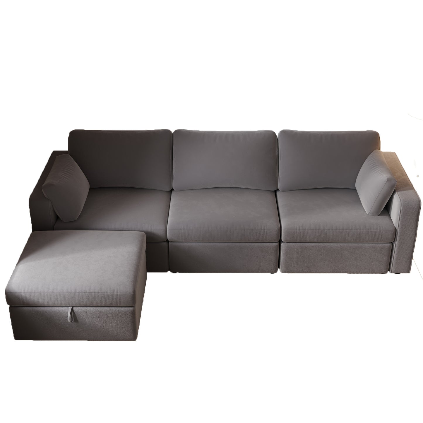 Modern Velvet Modular Sectional Sofa, L Shape Convertible Sofa Set with Pillows, Oversized Sectional Couches with Storage Ottomans for Living Room, Loft, Apartment, Office - Dark Gray 4 Seats