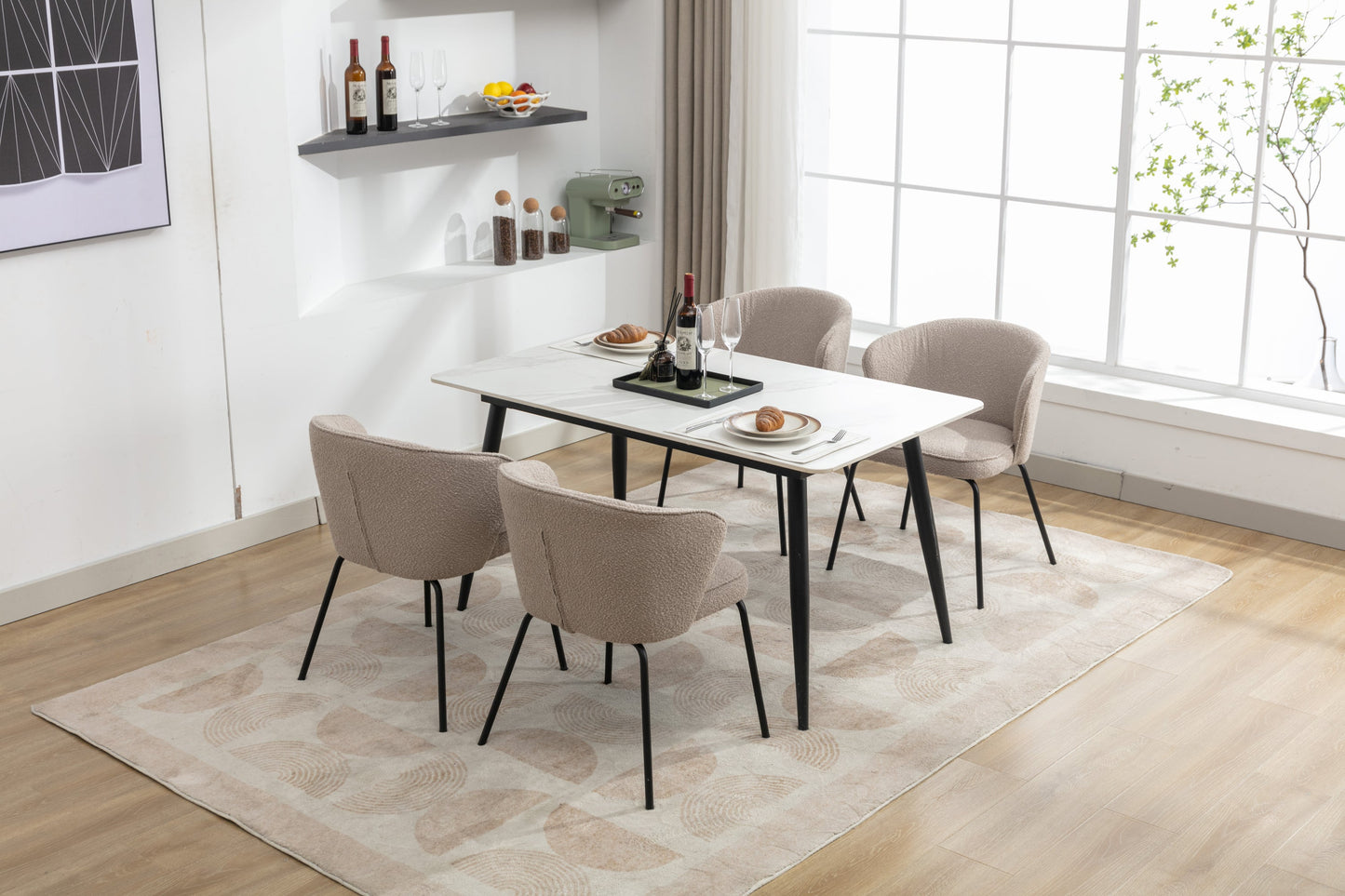 Retro Minimalist Modern Boucle Fabric Dining Chairs