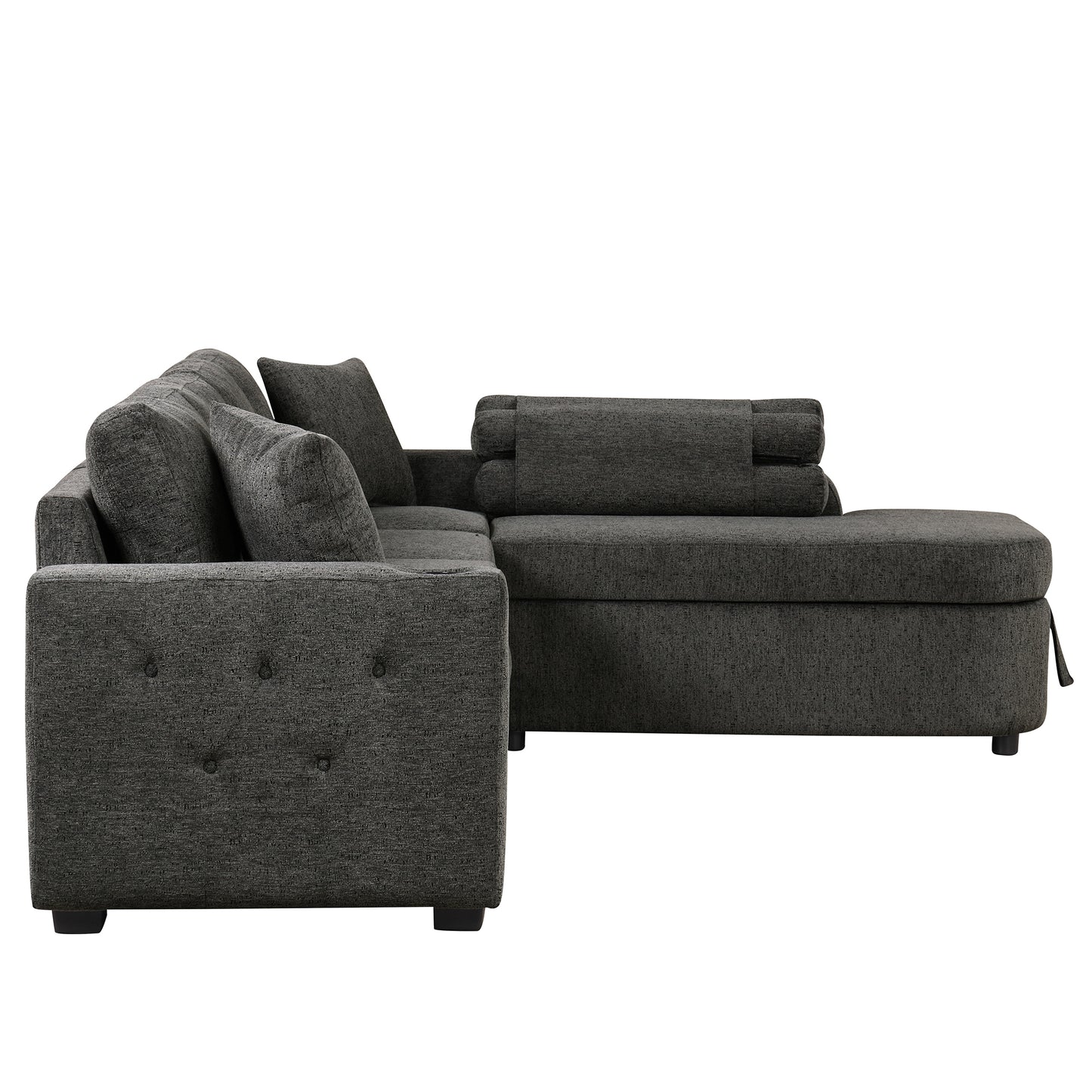 109.8"L-shaped Couch Sectional Sofa with Storage Chaise,Cup Holder and USB Ports for Living Room, Black