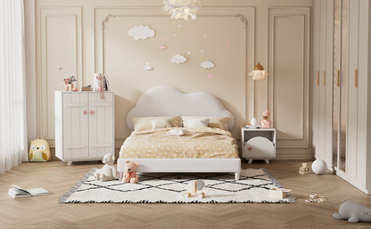 Full size Upholstered Cloud-Shape Bed ,Velvet Platform Bed with Headboard,No Box-spring Needed,Beige