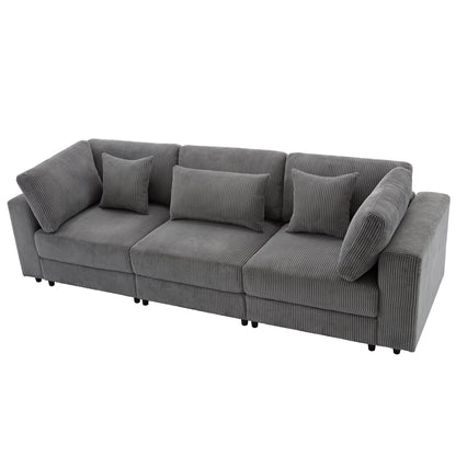 [ Video Provided]U_STYLE 105'' 3 Seater Sofa with Removable Back Cushions and 5 Pillows , for Living Room, Apartment, Spacious Space