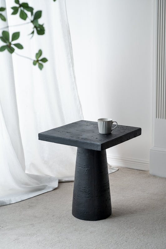 20x20x24" Black Cement Square Side Table with Pedestal Base