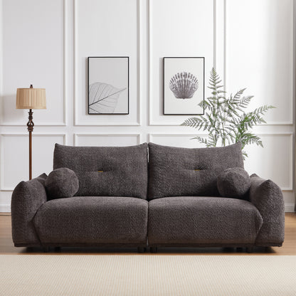 Lamb's wool 2-seater cushion sofa 90'' comfortable sofa for living room Bedroom and other casual spaces Lamb's wool sofa with 2 cushions and 2 ball pillows. (gray)