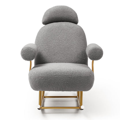 Modern Sherpa Fabric Nursery Rocking Chair,Accent Upholstered Rocker Glider Chair for Baby and Kids,Comfy Armchair with Gold Metal Frame,Leisure Sofa Chair for Nursery/Bedroom/Living Room/Office,Grey