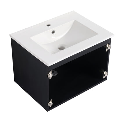 24'' Floating Wall-Mounted Bathroom Vanity With Ceramics Sink & Soft-Close Cabinet Door, KD-Package