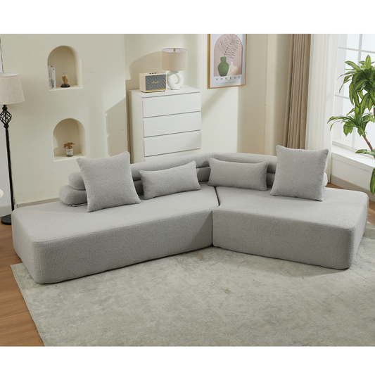 [NEW ARRIVED] [VIDEO PROVIDED] 128"Minimalist Cloud Sectional Couch ,Modern Couches ,4-Seater ,No Assembly,Two modular sofa,Boucle Teddy  Fabric, upholstered , anti-wrinkle fabric,Light Gray