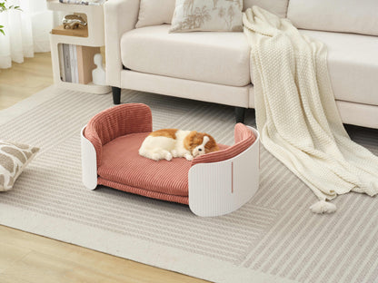 Scandinavian style Cat Couch Bed, Pet Sofa for Indoor Cats PP Indoor Pet Furniture Elevated Cat Beds with Removable Mattress Cover Suitable for Kitty, Puppy or Small Animal  Brand Design  White Pink