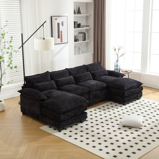 UNITED WE WIN Chenille, high quality sponge filling, solid wood frame, oversized four-seater, U-shaped combination sofa