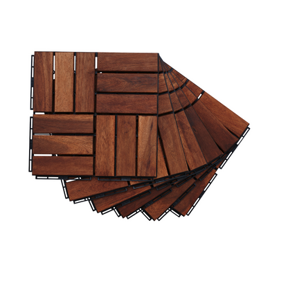 Acacia Wood Interlocking Deck Tiles Checker Pattern, 30 PCS  12" x 12" Square Acacia Hardwood Outdoor Flooring for Patio, Bancony, Pool Side,...