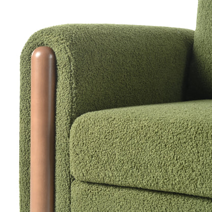 Oversized Accent Chair, Upholstered Living Room Chairs Single Sofa Chair with Walnut Legs, Curved handrail, Green