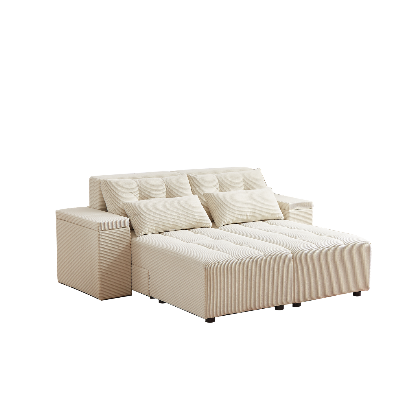 Convertible 3 in 1 Sleeper Sofa and Sectional Sofa with 4 Storage Space for Living Room,Corduroy Couch With 4 pillows,Corduroy