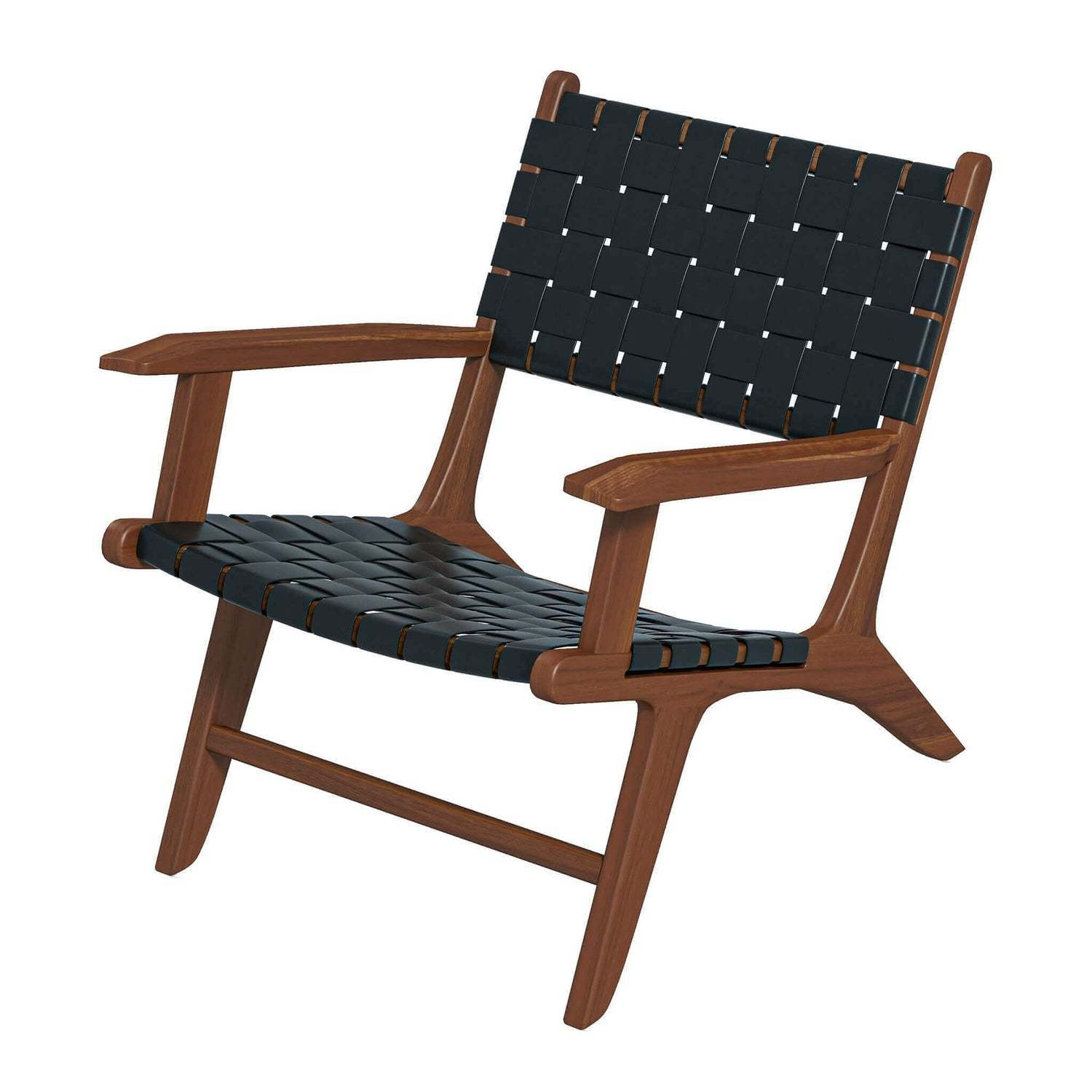 Melody Black Strap Leather Teak Wood Lounge Chair