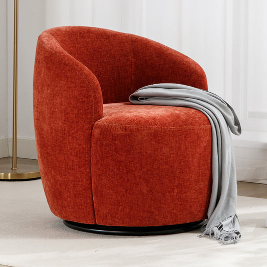 Chenille Fabric Swivel Accent Armchair Barrel Chair With Black Powder Coating Metal Ring,Orange