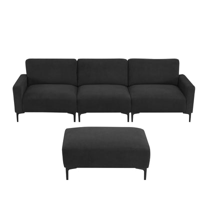 Modern Velvet L-Shaped Sectional Sofa, 4-Seater, Convertible Ottoman, Freely Combinable Sofa