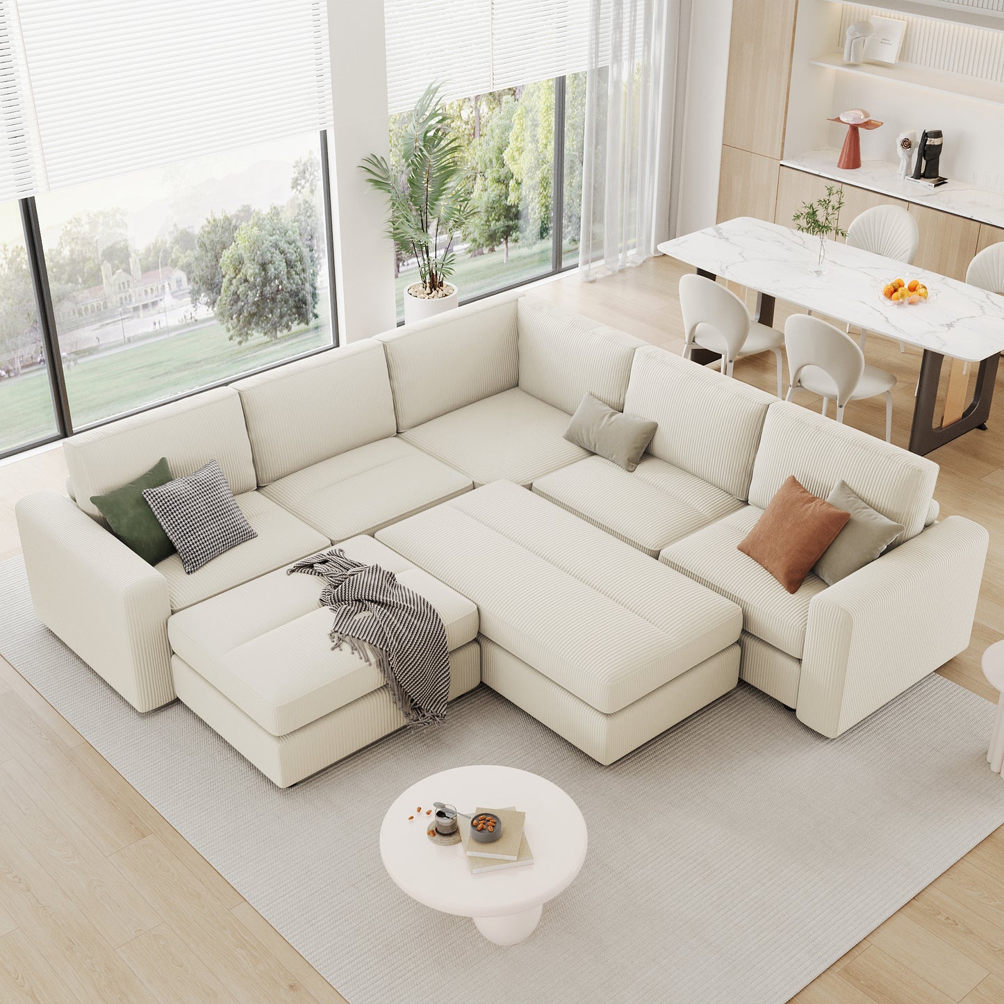 121.3" Sectional Couch Sofa Bed Modular Sofa with Two Movable Ottomans for Living Room (Old SKU:N719S001640A), Beige